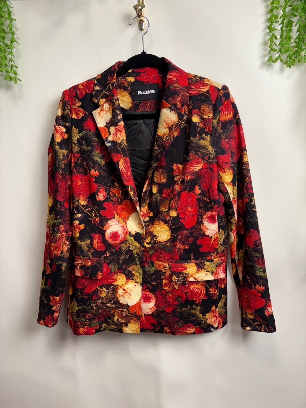 BlackMilk Floral Blazer Jacket in Red, Cream & Black